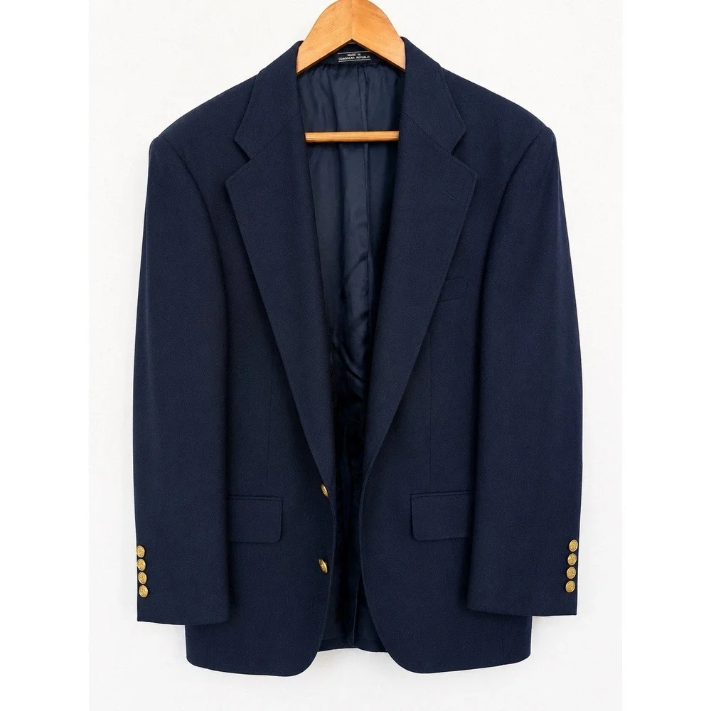 Vintage Barrington Navy Blue Gold Button Blazer Sport Coat Men's 44R